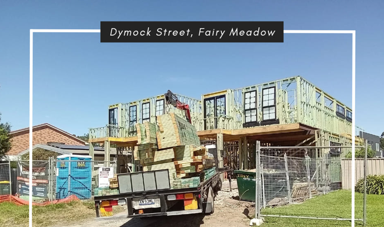 Prefabricated timber wall frames supplied for a residential construction project in Fairy Meadow, Wollongong.