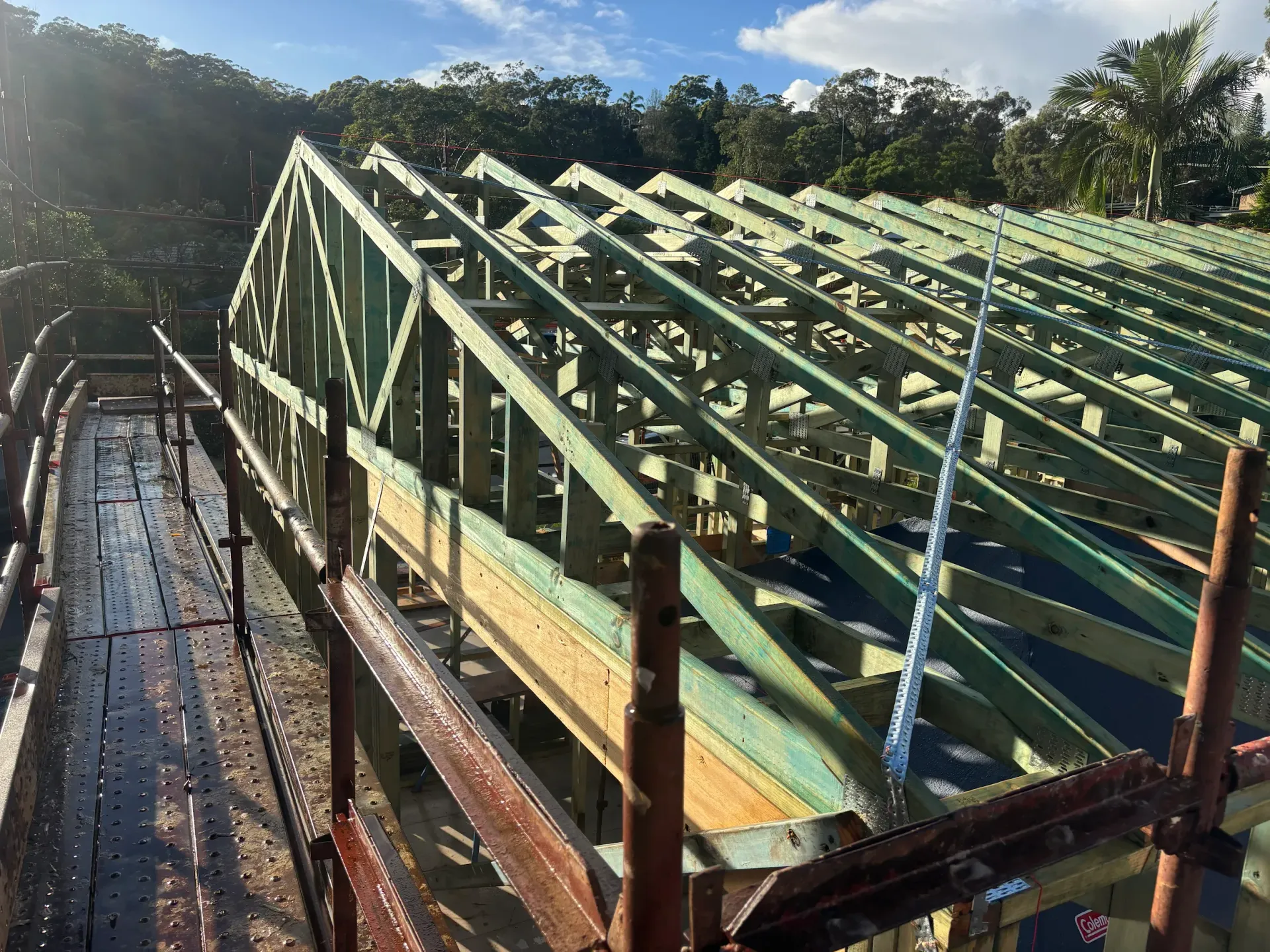 Engineered timber roof trusses installed on a residential construction project in Heathcote, Sydney.
