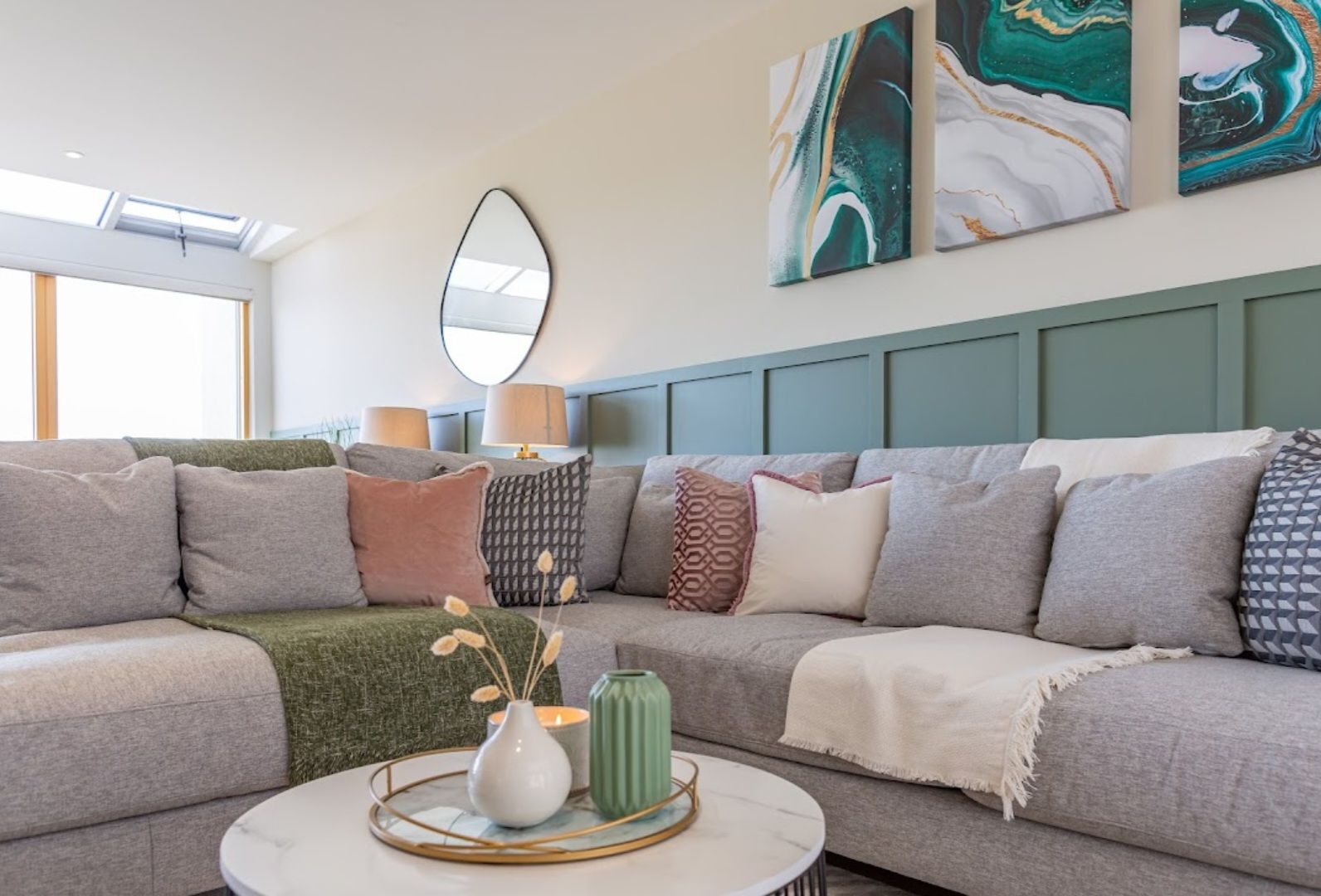 living room modernising with wall panelling and professional decoration, modern interiors