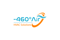 Logo for "-460&deg;Air HVAC Solutions," with a blue text, orange swirl, and stylized air waves.