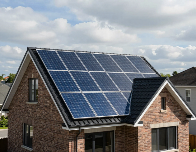 Paneles solares en techo residencial