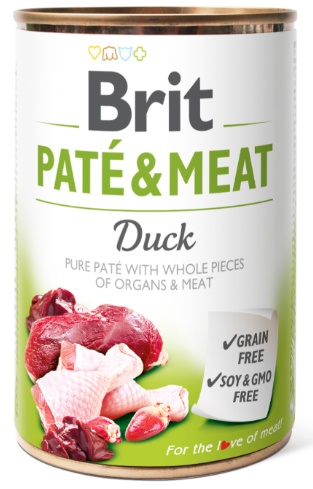 Lata de alimento para perros Brit Paté & Meat, sabor a pato.