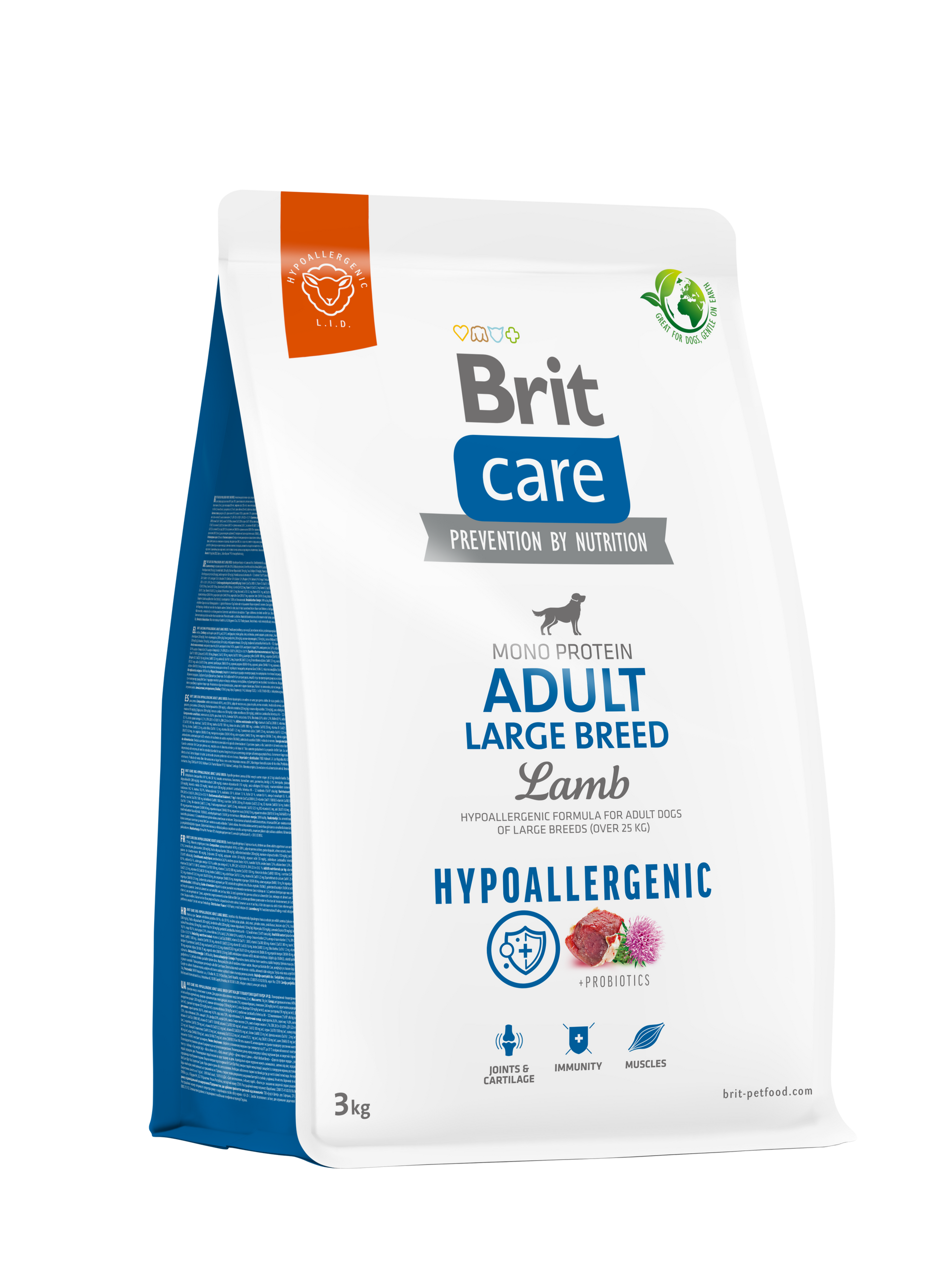 Bolsa de alimento hipoalergénico para perros Brit Care Adult Large Breed Lamb.