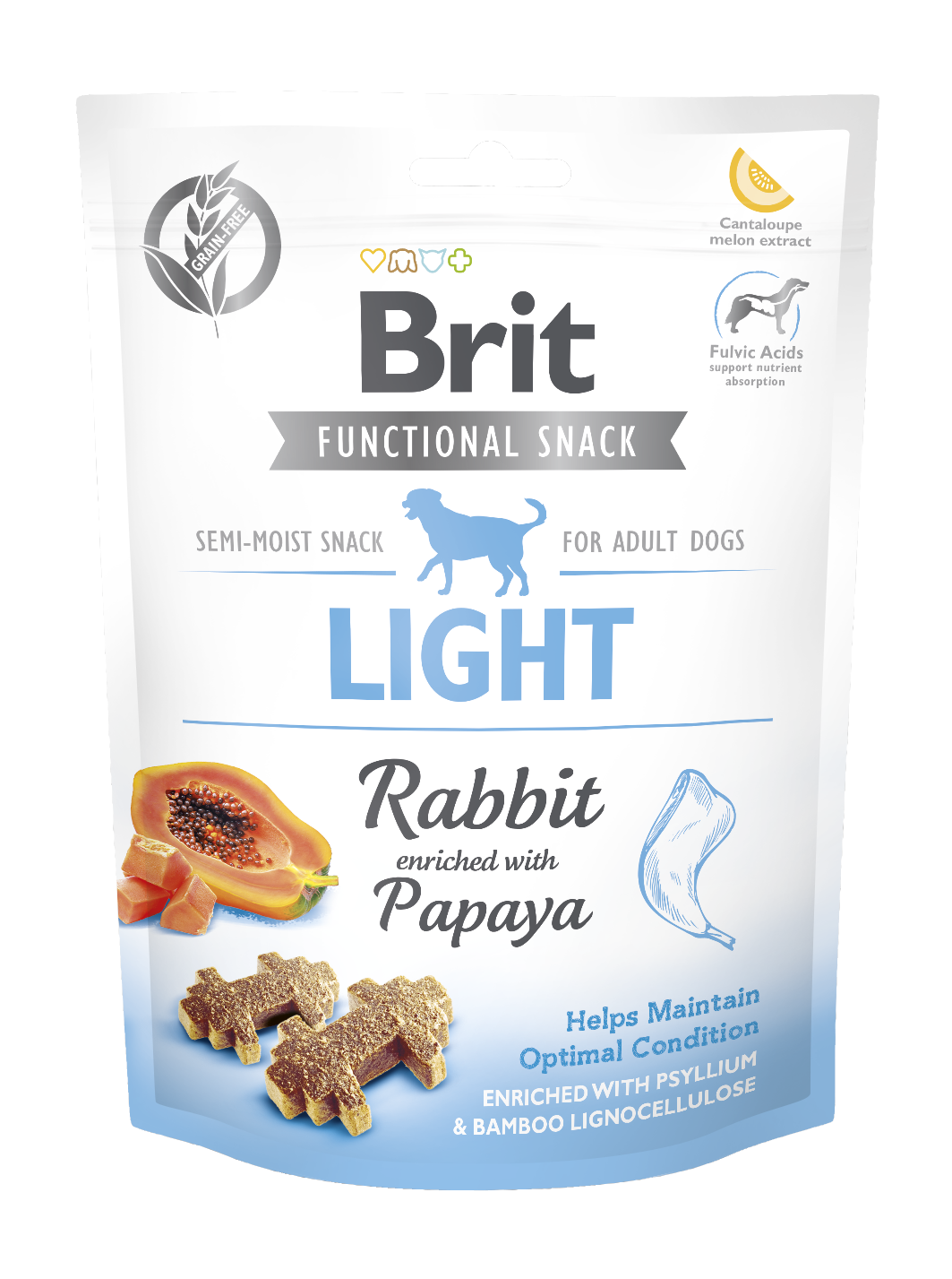 Bolsa de premios para perros Brit Functional Snack, “Light” con conejo y papaya, para perros adultos.