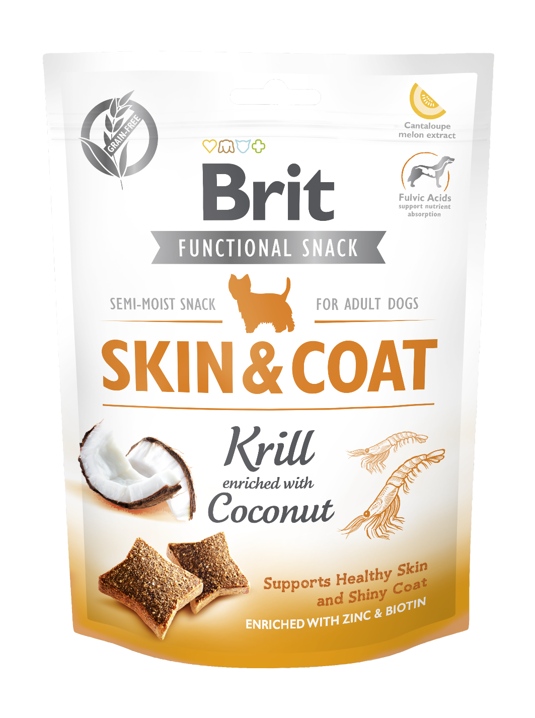 Bolsa de golosinas para perros Brit; “Skin & Coat” con krill y coco, para perros adultos.