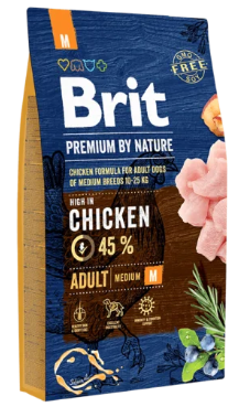 Bolsa de comida para perros: marca “Brit”, fórmula de pollo adulto para perros medianos.