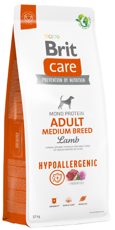 Bolsa de comida para perros, de color blanco con detalles en naranja, etiquetada