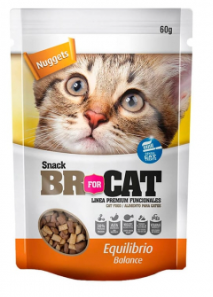 Bolsa de snacks de comida para gatos con foto de gato y etiqueta