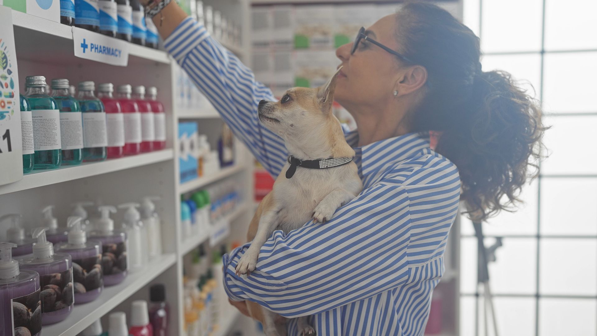 persona escogiendo productos de aseo de perro