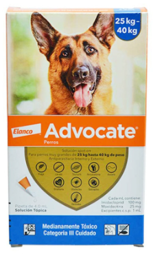 Caja de Advocate, un tratamiento tópico contra pulgas y parásitos para perros.