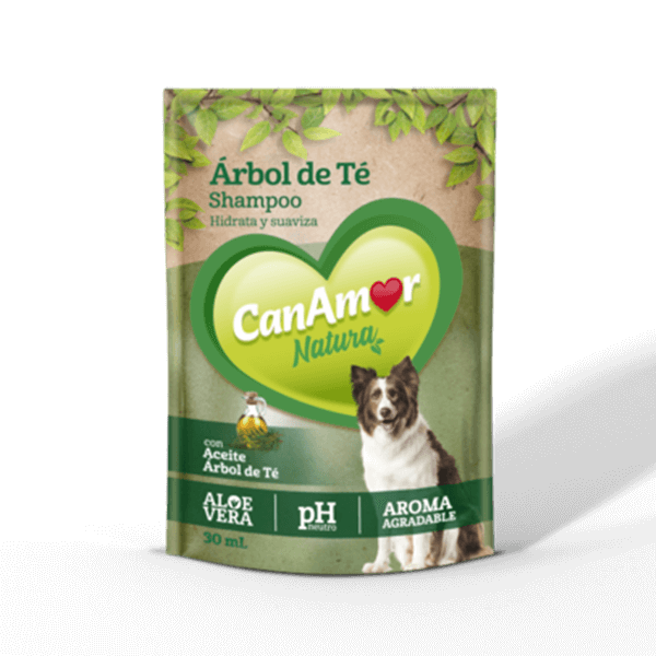 Bolsa de champú para perros con aceite de árbol de té.