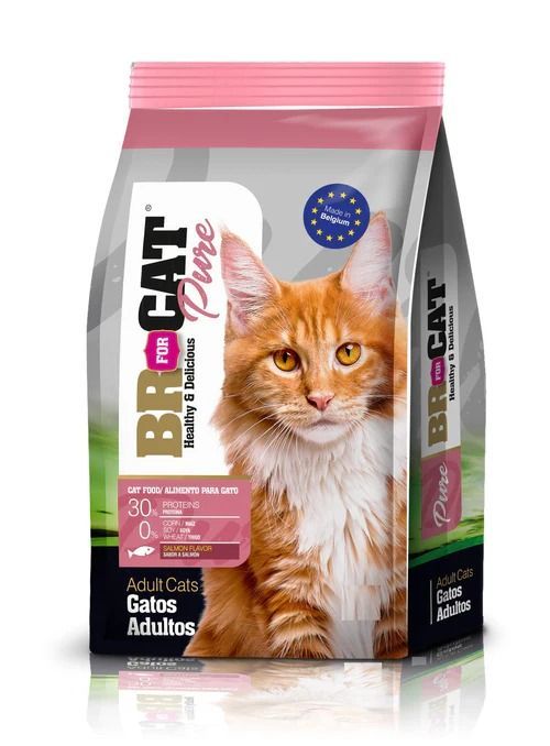 Bolsa de comida para gatos con un gato naranja. Etiqueta 