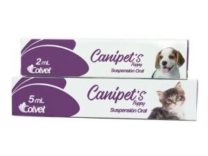 Dos cajas de suspensión oral Canipet's Puppy para perros y gatos.