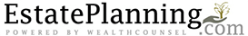EstatePlanning.com logo with a tree and hand design, powered by WealthCounsel.