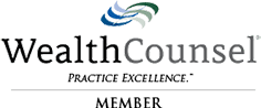 Wealth Counsel logo with abstract blue and green graphic, text