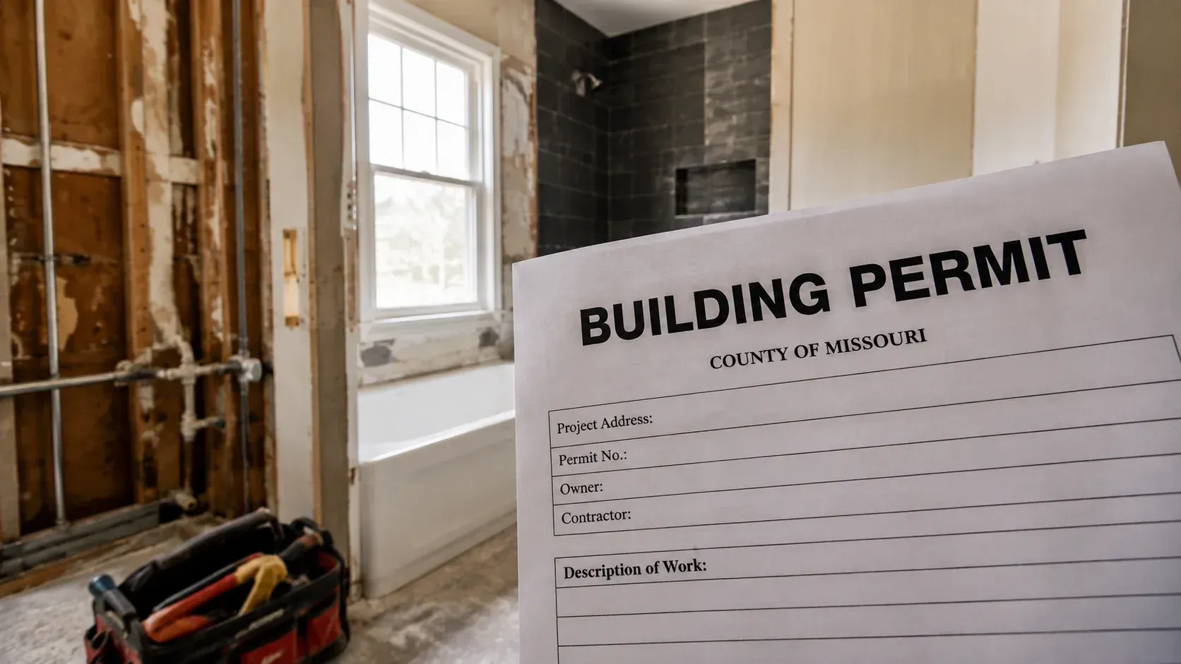 Exposed studs for: Is It Legal to Remodel a Bathroom in Missouri Without Pulling a Permit?