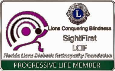 The logo for lions conquering blindness is a progressive life member.