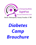 A brochure for a diabetes camp is shown on a white background.