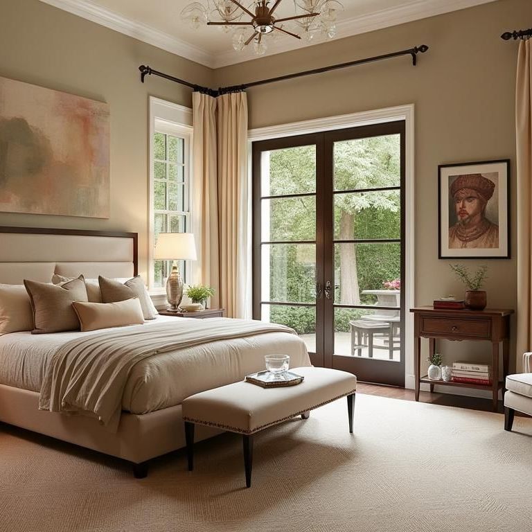 A bedroom with a large bed and sliding glass doors