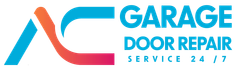 Logo for "Garage Door Repair Service 24/7" featuring a stylized blue and orange "AC" monogram on the left.