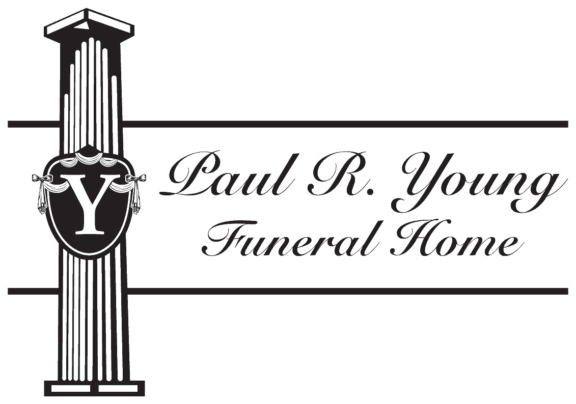 Logo for Paul R. Young Funeral Home featuring a stylized pillar with a shield containing the letter Y.
