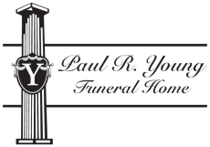 Logo for Paul R. Young Funeral Home featuring a stylized pillar with a shield containing the letter Y.