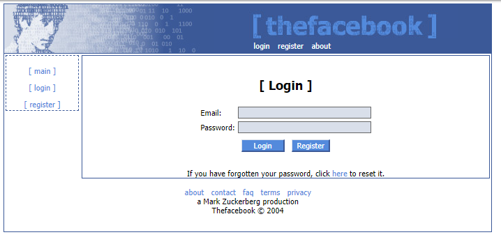 2004 FACEBOOK LOGIN SCREEN