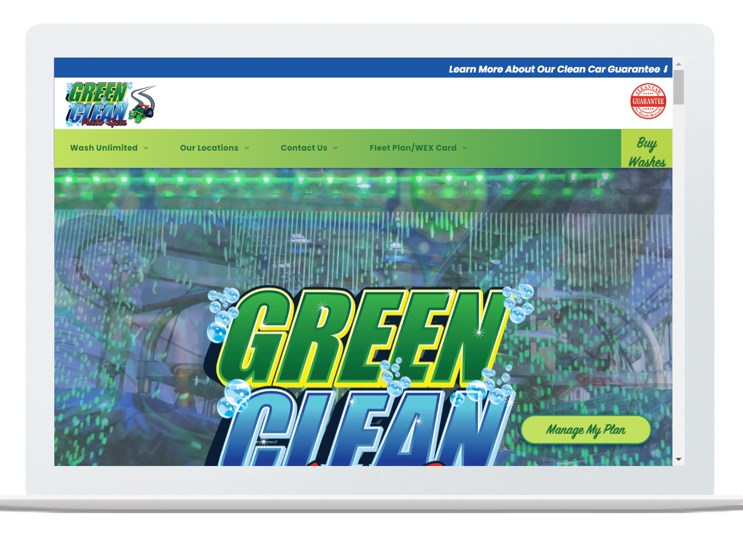 VISIT WEBSITE Green Clean Auto Spa carwash website. Camp Lejeune, South Carolina owned by John Hunter. Website made by OhmCo, the best carwash websites in the wash and water treatment industry