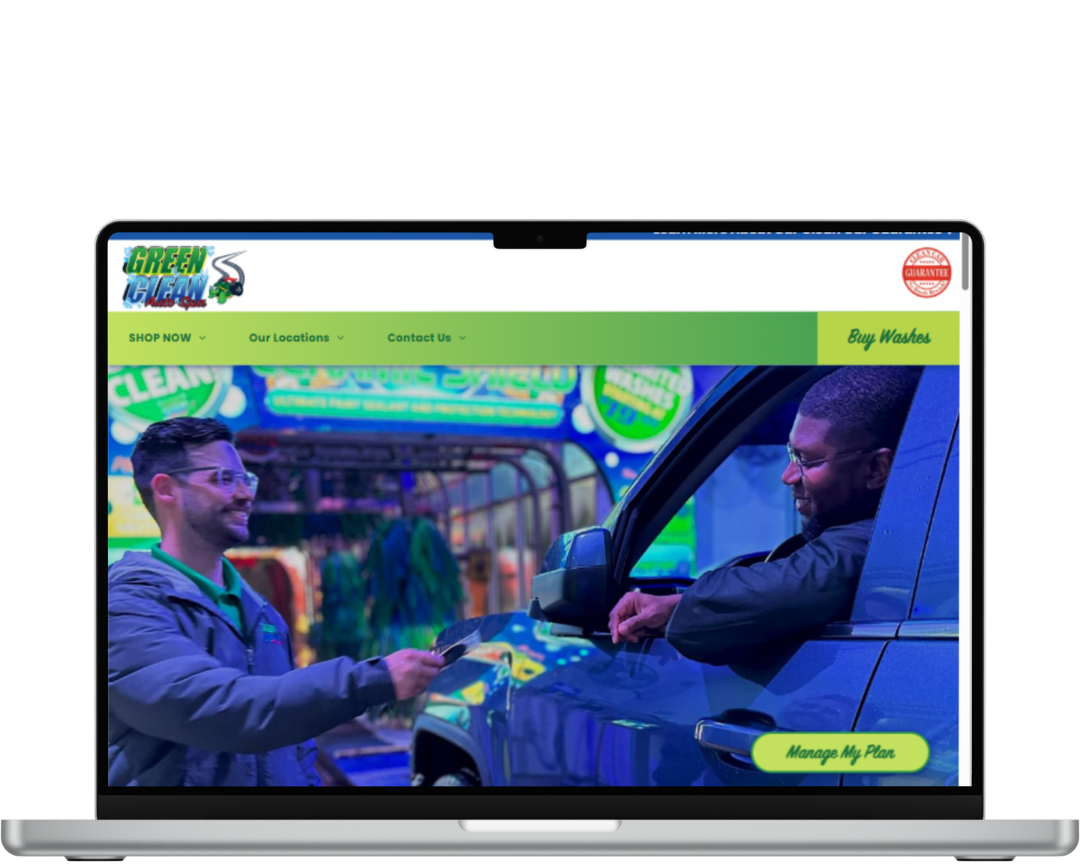 VISIT WEBSITE Green Clean Auto Spa carwash website. Camp Lejeune, South Carolina owned by John Hunter. Website made by OhmCo, the best carwash websites in the wash and water treatment industry