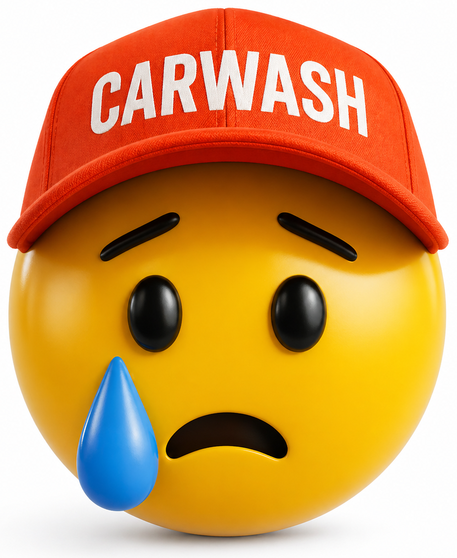 Emoji who is sad because his carwash membership platform doesn't work and he has to switch websites