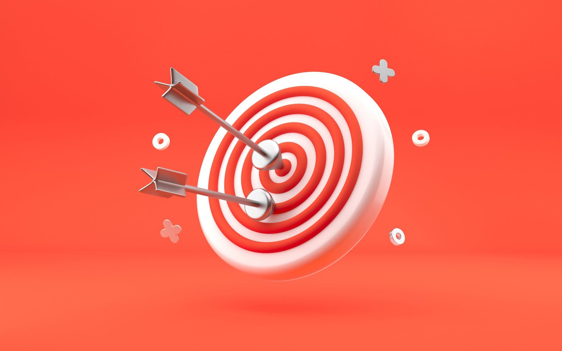Three arrows are hitting a target on a red background.