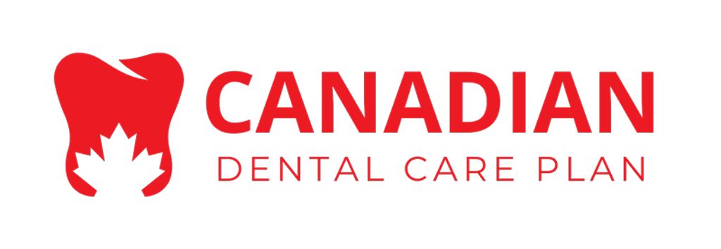 Logo for Canadian Dental Care Plan: Red tooth graphic with a maple leaf, red text 