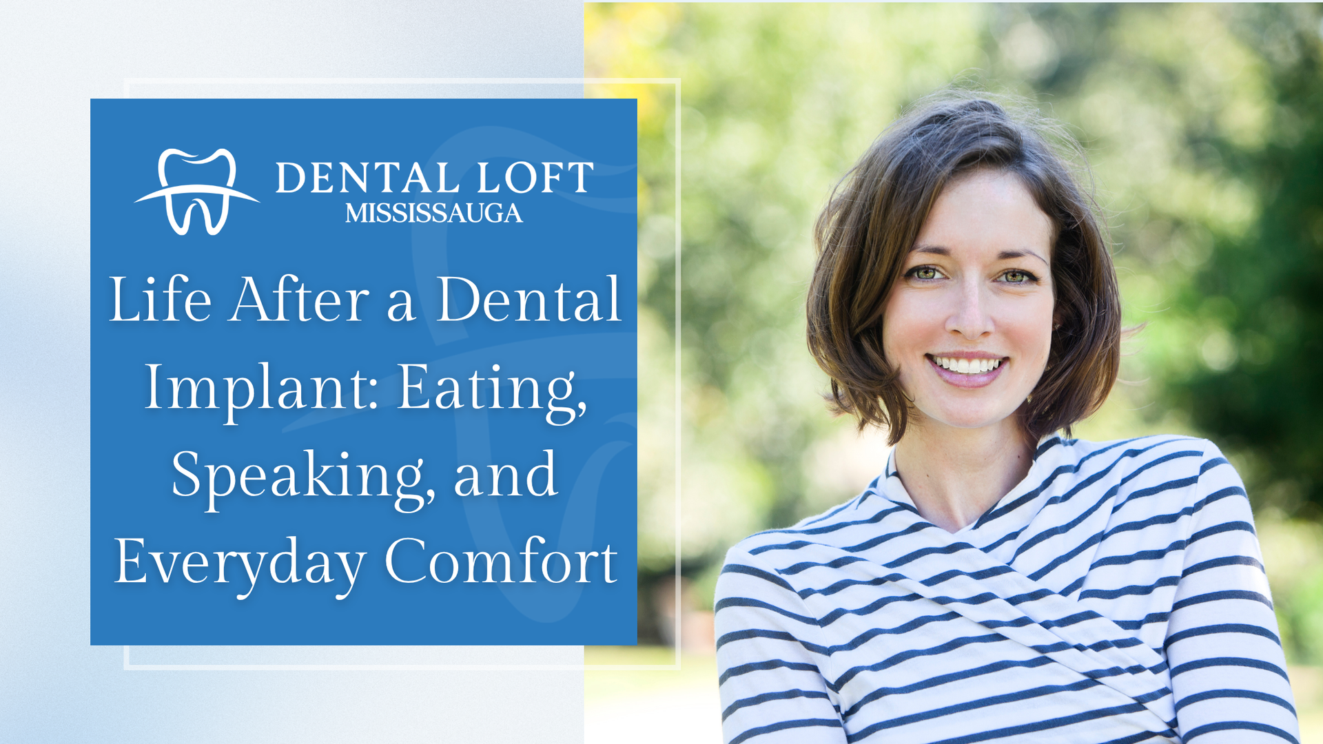 Light blue background with a white outline of a tooth logo centered