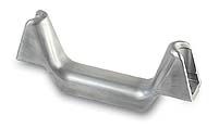 A close up of a metal object on a white background.