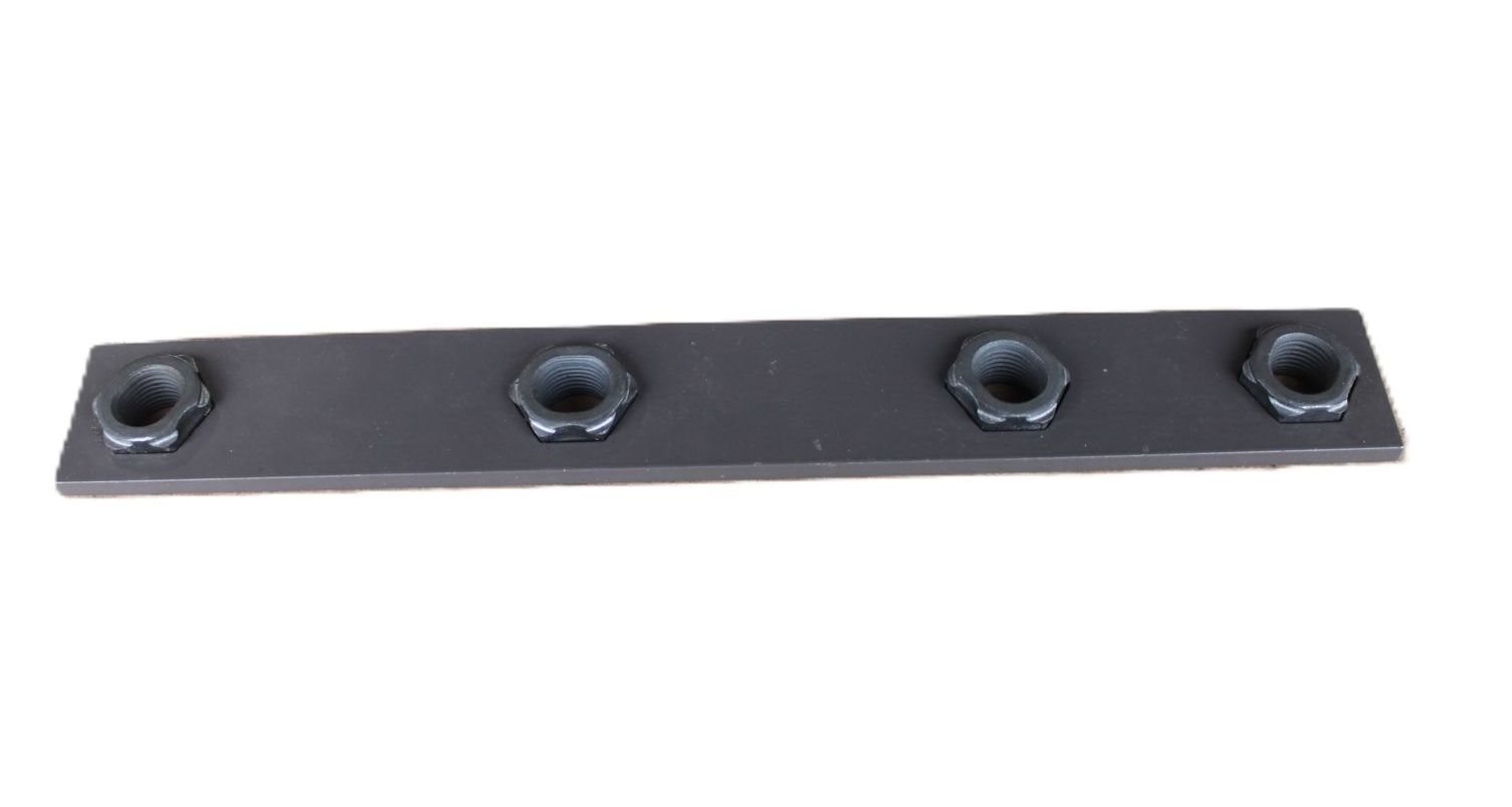 A metal bar with nuts on it on a white background.