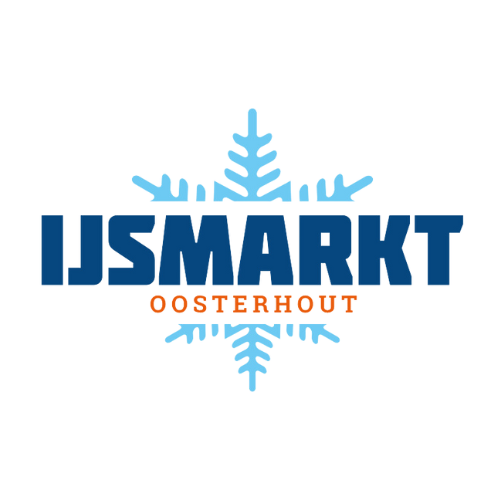 Logo voor IJsmarkt Oosterhout, met een blauwe sneeuwvlok en tekst.