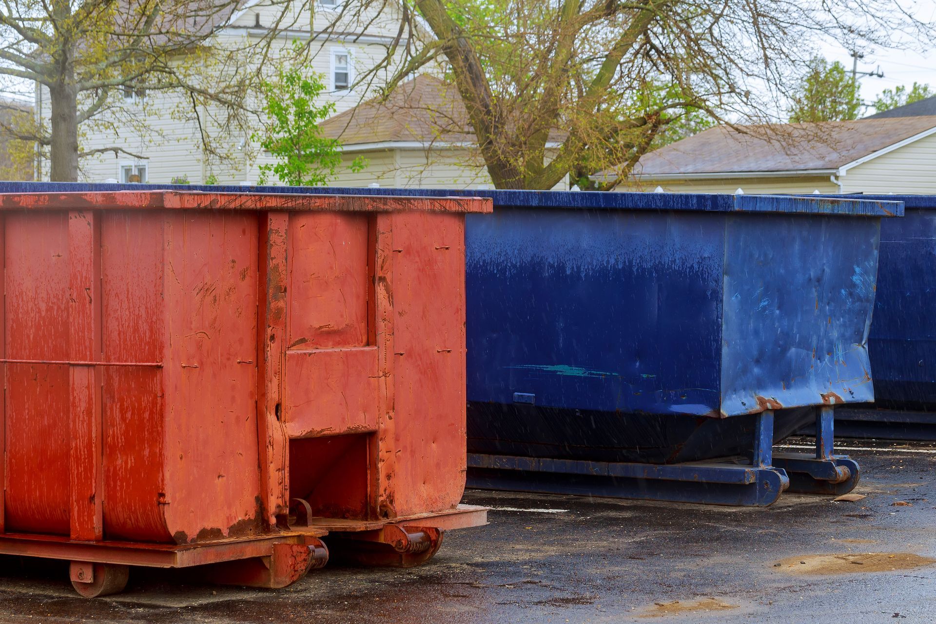 Industrial garbage container on construction site