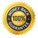 Gold and black 100% money-back guarantee seal badge