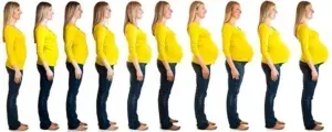 Sequence of a person in a yellow top and jeans taking steps from left to right