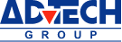The advtech group logo is blue and white with a red triangle in the middle.
