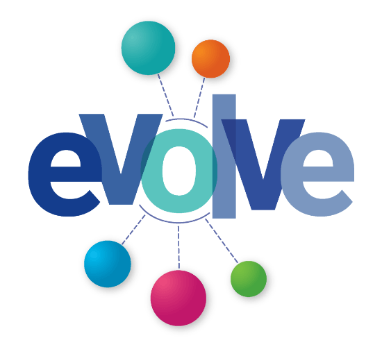 The word evolve is surrounded by colorful circles