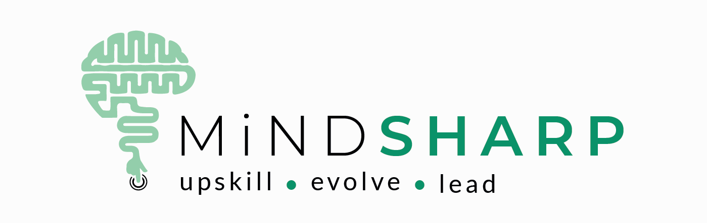 The logo for mindsharp is a brain with a snake coming out of it.