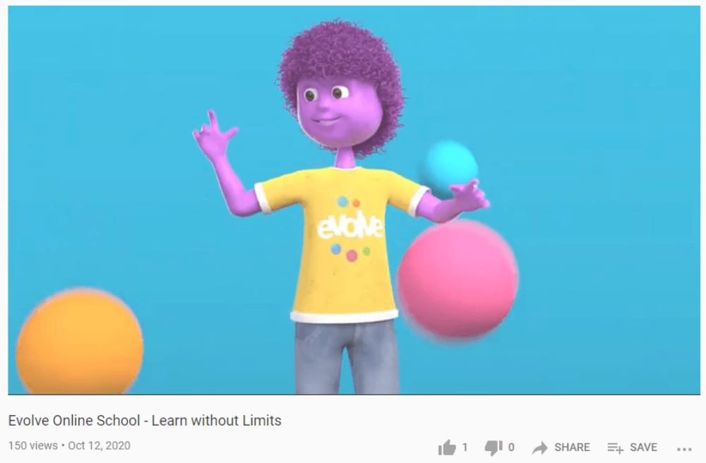 Purple cartoon character pointing