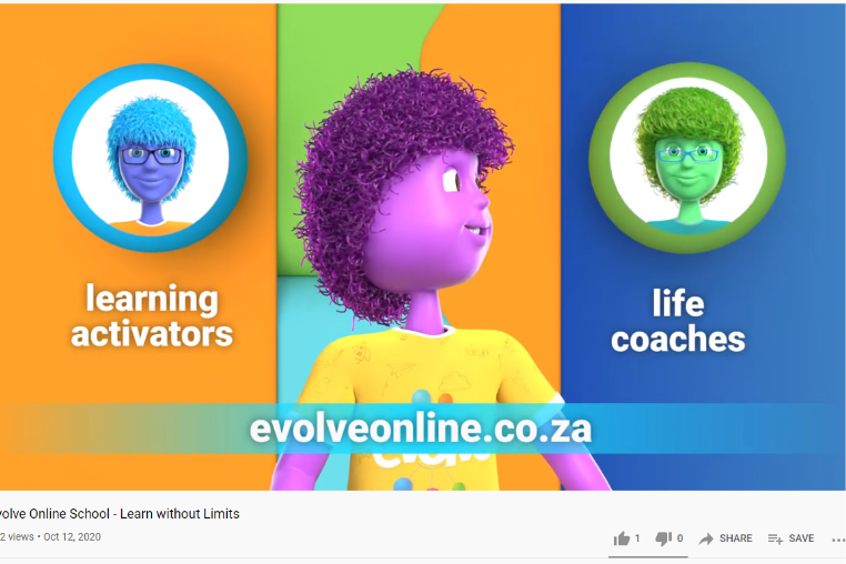 An advertisement for evolveonline.co.za shows two cartoon characters