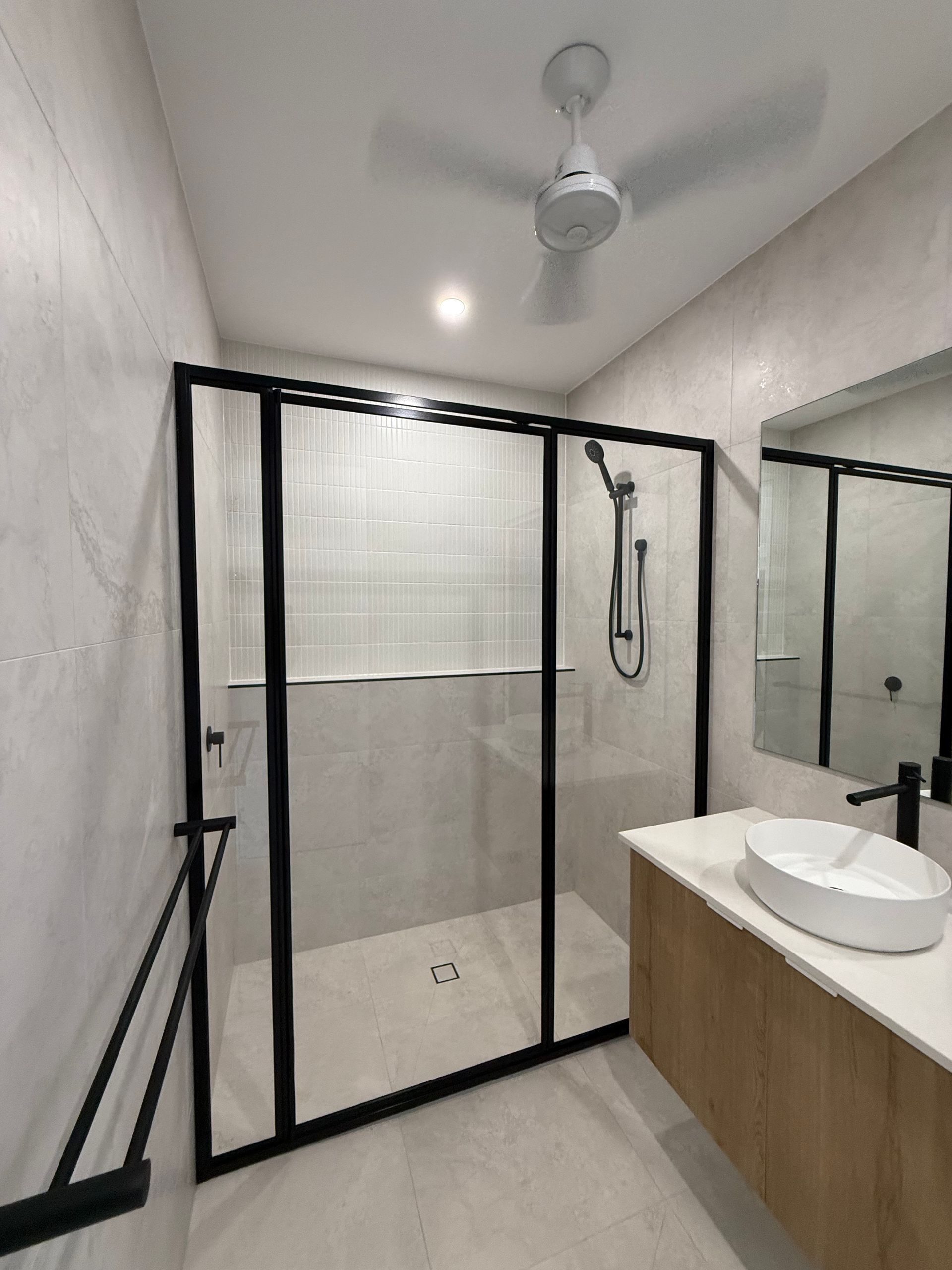 Modern Shower Bathroom With Black-framed Glass Enclosure — Tick of Approval Pty Ltd in Berrimah, NT