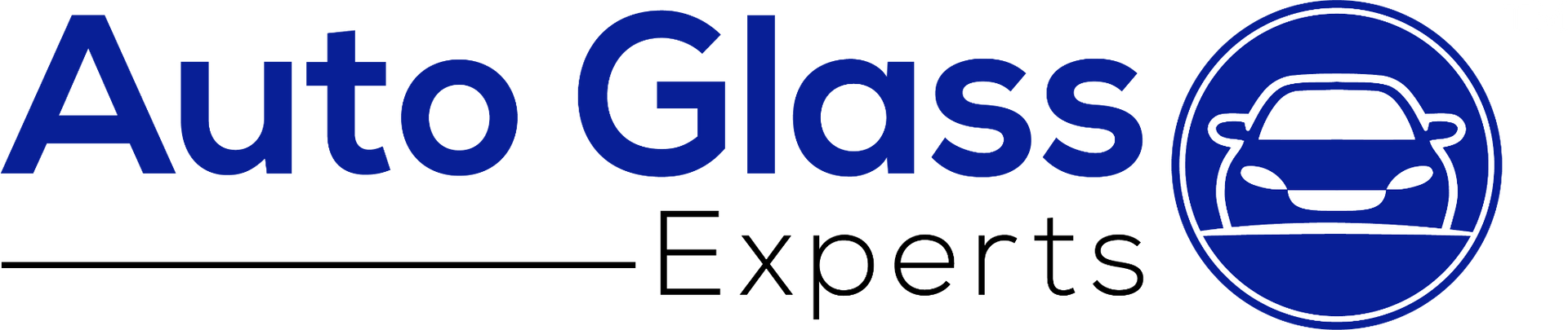 Auto Glass Experts logo with blue car icon and bold blue text