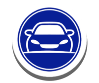 Blue circular sign with a white car icon, indicating a vehicle-related area or parking zone