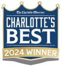 Charlotte’s Best 2024 Winner badge in blue, gold, and white