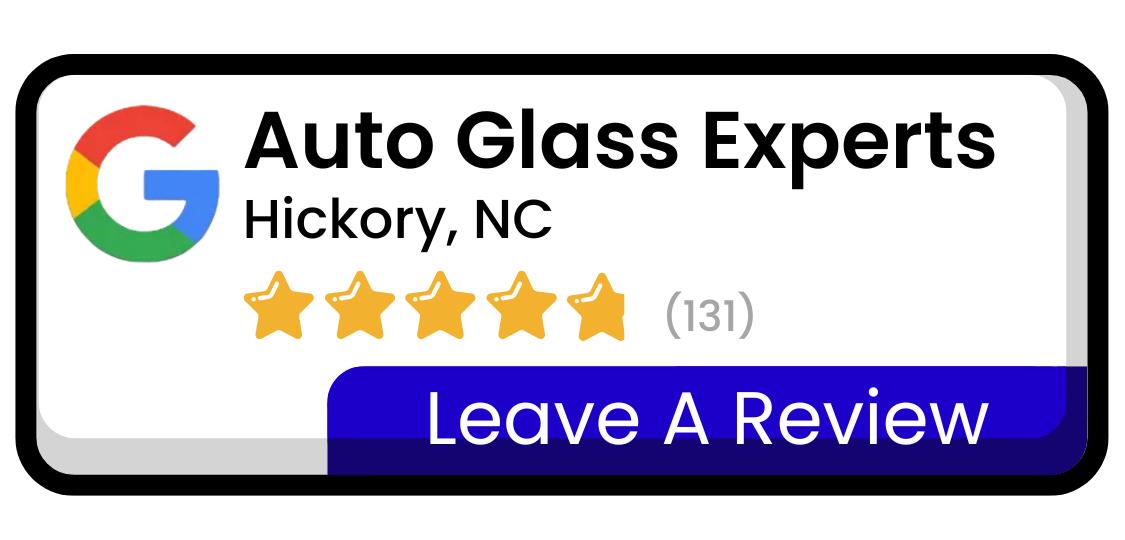 Google review card for Auto Glass Experts, Hickory, NC, with 5 stars and a