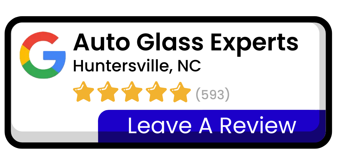 Auto Glass Experts review card with Google logo, star rating, and a blue “Leave A Review” button